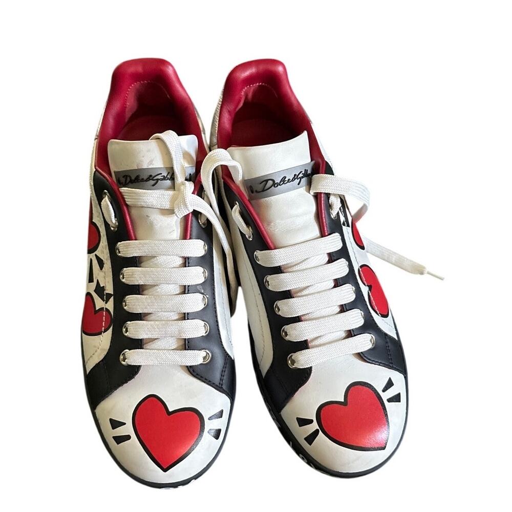 Dolce & Gabbana Portofino Love Heart Graffiti Print Leather Sneaker EU 39 - Picture 6 of 8